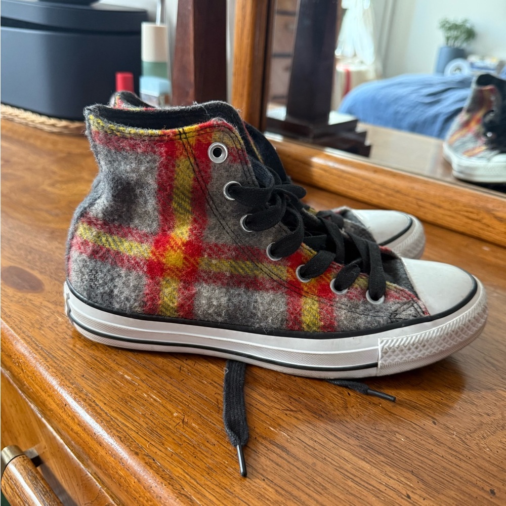Woolrich high top plaid converse